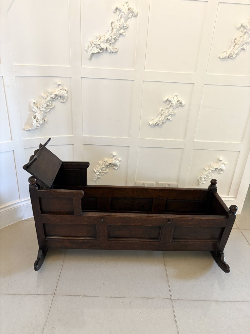 Antique William and Mary Quality Oak Panelled Rocking Crib